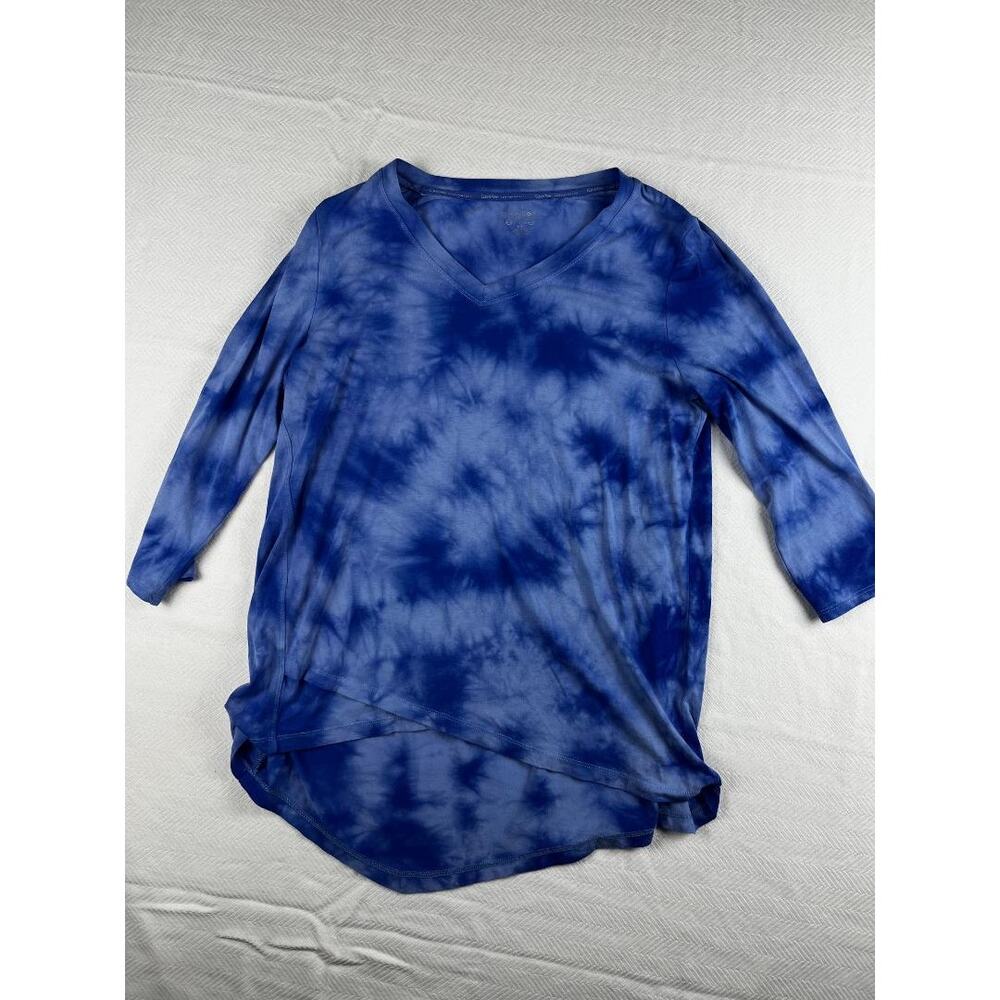 Calvin Klein Performance Blue Tie-Dye Athletic Shirt Large 3/4 Sleeve